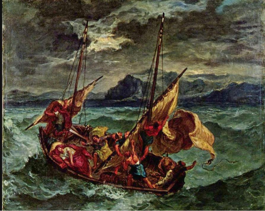 Делакруа ладья. Ладья Христа Делакруа. Картина вхождения Христа в лодку Делакруа.